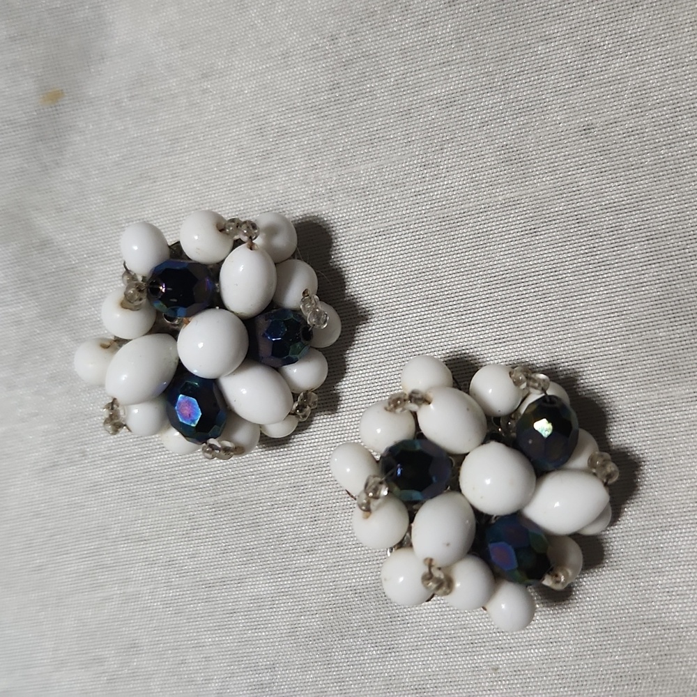 Vintage Milk and Carnival glass clip earrings
